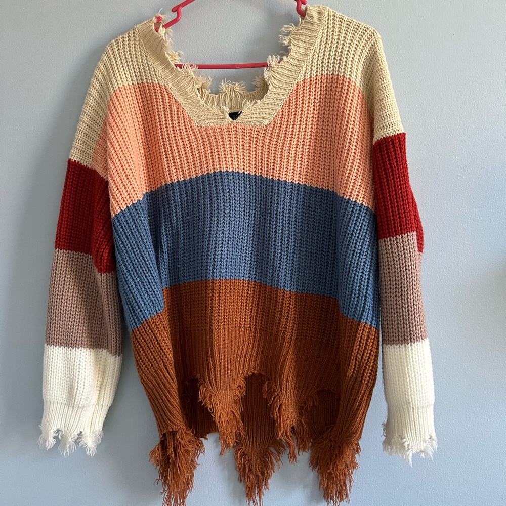 Fringed multi-color sweater